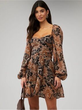MINKPINK Persian Paradise Paisley Square-Neck Mini Dress - Black & Brown